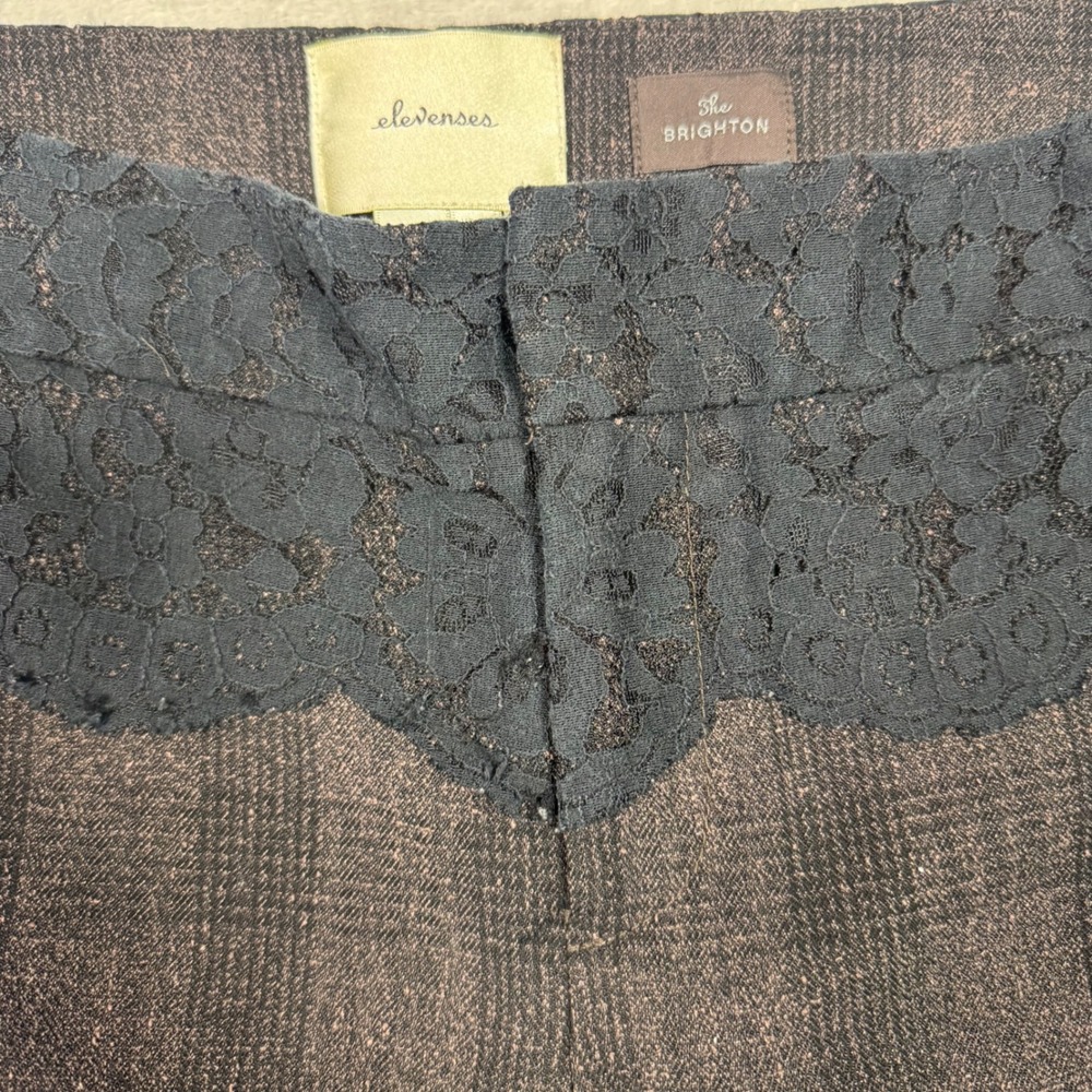 Elevenses Anthropologie Womens The Brighton Flare Pants 8 Brown Plaid 33 Inseam - Picture 7 of 13